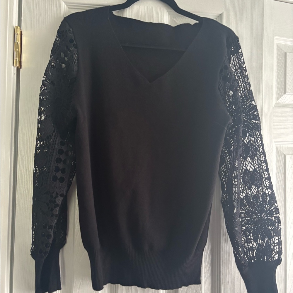 Elegant Black Lace Sleeve Sweater